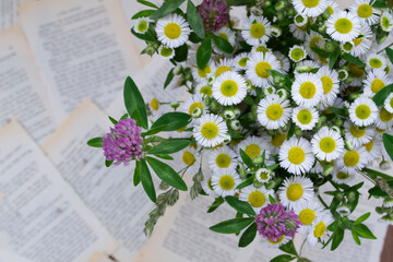 bouquet of flowers on a wooden background
