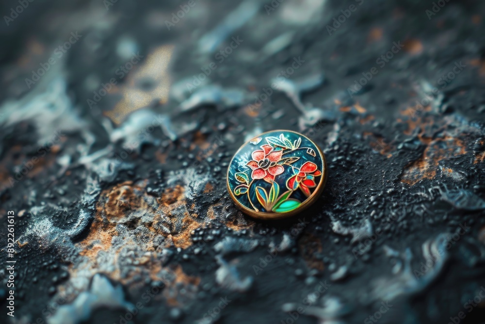 Poster A close-up view of a button on a surface, ideal for use in product design, packaging, and other applications
