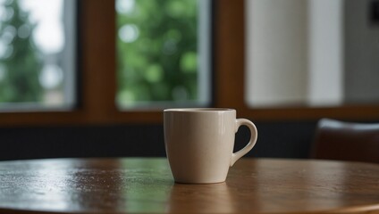 Fototapeta premium photo of a cup of hot drink on the table in the morning made by AI generative