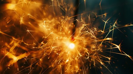 Sparkling firework with bright sparks and blurred light shapes. Concept of celebration, festival, night show, festive lights. Copy space