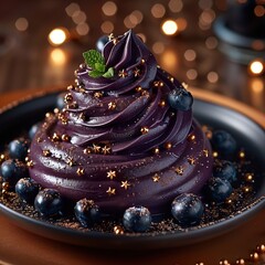 Purple Dessert with Blueberries and Gold