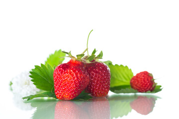 red ripe strawberry spring on a white background