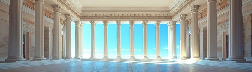 Obraz premium Classical building with symmetrical columns and pediments, showcasing structural principles, Classical architecture structural principles, Timeless structure