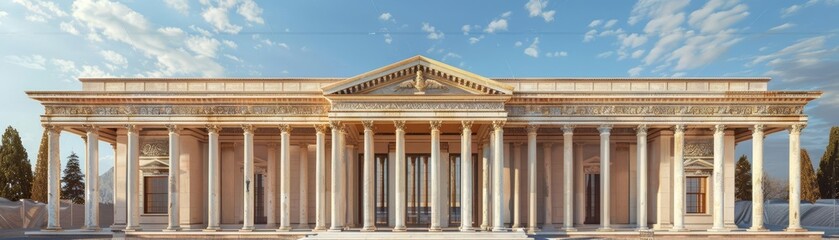 Classical building with symmetrical columns and pediments, showcasing structural principles, Classical architecture structural principles, Timeless structure