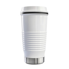 Sleek White Insulated Tumbler with Metal Base and Grip Design.
