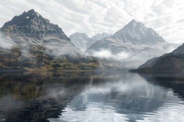 Fototapeta premium A serene mountain lake with mountains visible in the background