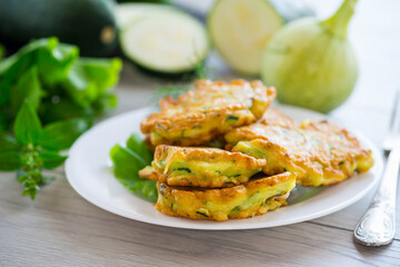 homemade food, fried zucchini pancakes