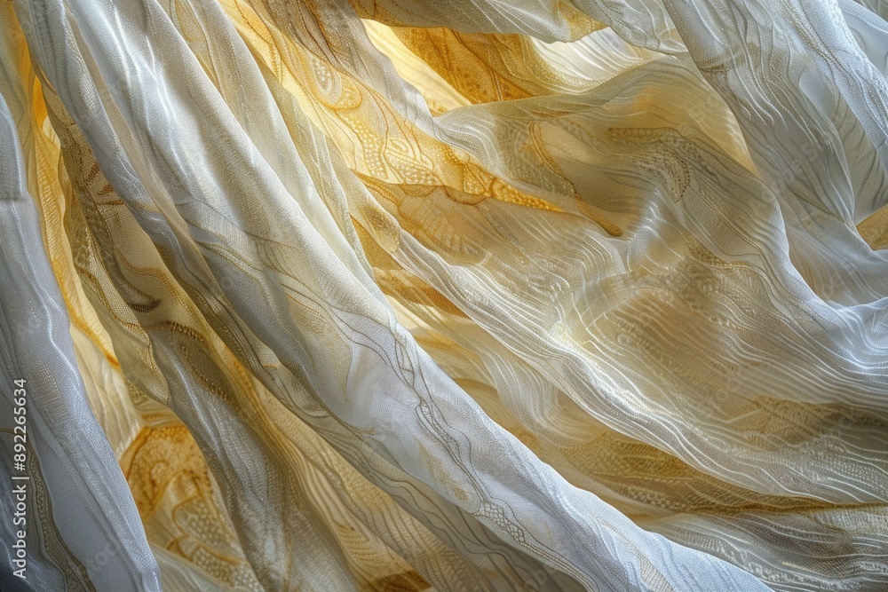 Aufkleber a close-up view of textured yellow and white fabric, suitable for use in textile or design projects