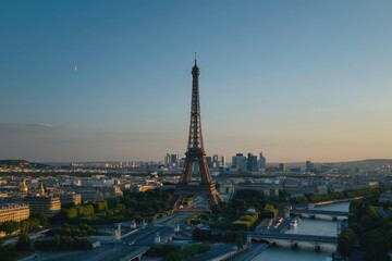 The iconic Eiffel Tower in Paris, surrounded by urban landscape