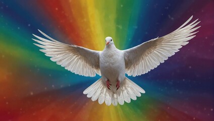 Obraz premium photo of a white dove flying with its wings spread depicting freedom made by AI generative