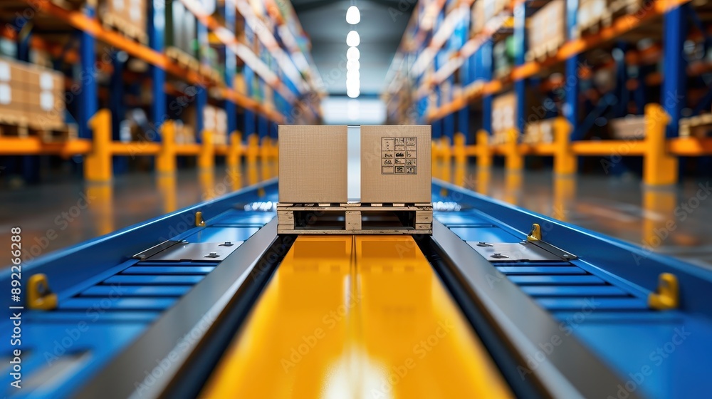 Poster modern warehouse with automated storage and retrieval systems, optimized operations