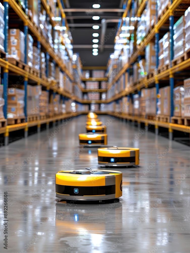 Poster futuristic automated warehouse system with efficient inventory management
