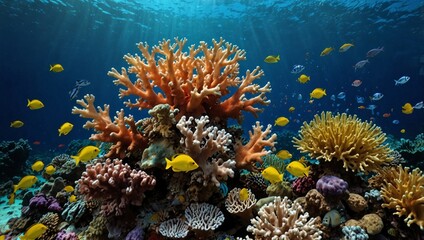 Obraz premium photo of beautiful coral reef and colorful fish in the ocean made by AI generative