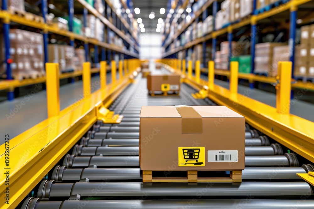 Poster efficient logistics center for major retailer with copy space, all objects in focus