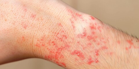 Fototapeta premium Abstract Visualization of Highly Contagious Bacterial Skin Infection: Pustules and Erythema in Vivid Detail. AI-Generated 4K Illustration Depicting Dermatological Condition with Red, Tender Rash for M