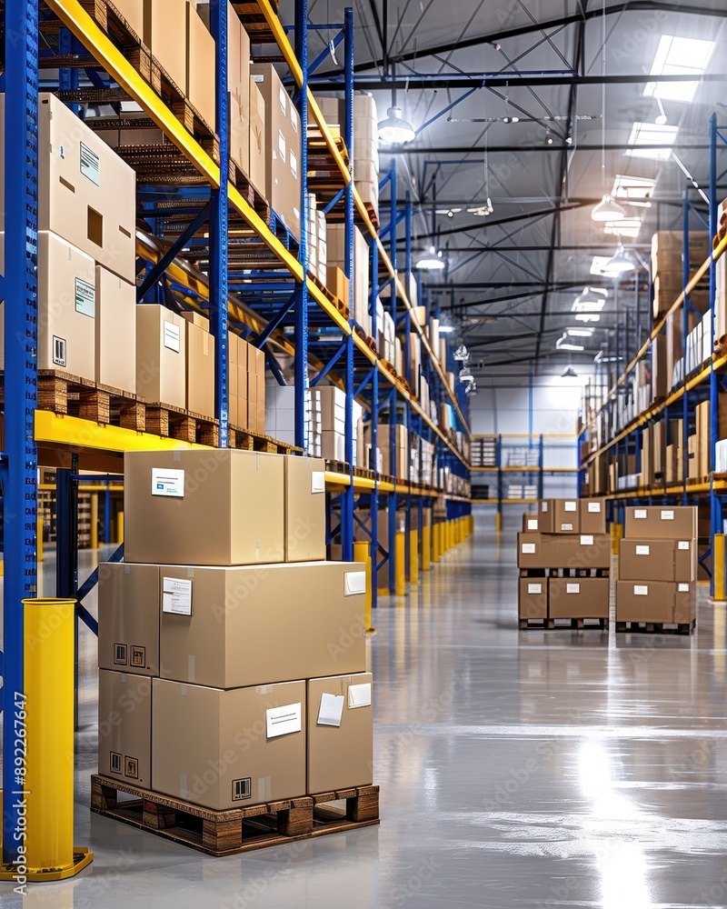 Poster organized warehouse with efficient storage solutions and real-time inventory tracking