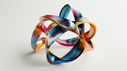 Multicolor Twisted Ribbon, white background, 3d.