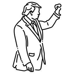 Politician making speeches campaigning, american presidential election, hand drawn line drawing vector icon illustration