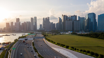 Aerial view Singapore city skyline, Most beautiful Sigapore skyscraper and skyline architecture in Asia, Singapore.