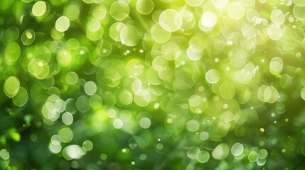 Fototapeta premium An abstract background with green bokeh lights, creating a soft, dreamy, and natural ambiance.