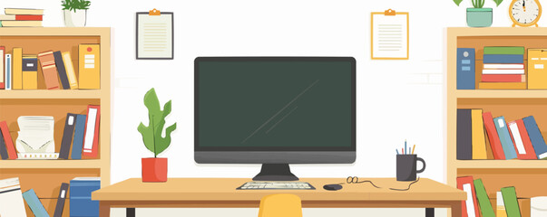 Laptop on a desk. Vector flat minimalistic isolated illustration