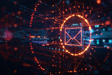 Futuristic Digital Email Icon with High-Tech Communication and Innovation Symbol