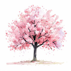 Fototapeta premium Watercolor Cherry Blossom Tree Illustration Spring Pink Floral Art Print