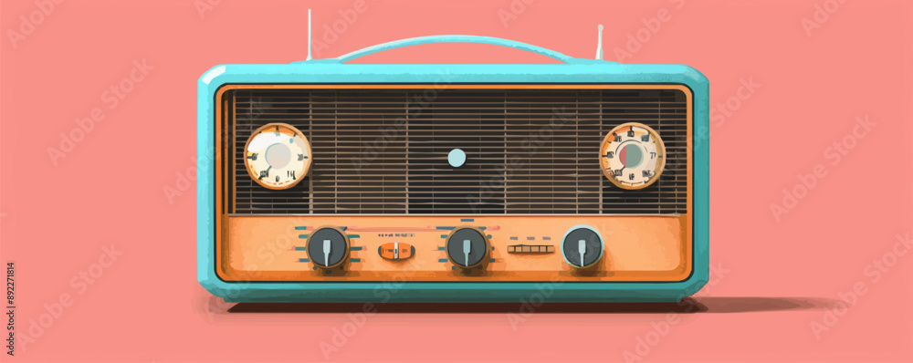 Poster old-style radio with dials and knobs vector flat minimalistic isolated illustration