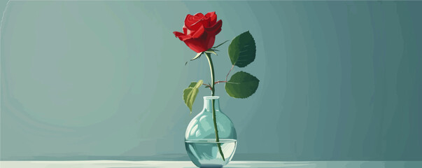 A single red rose in a glass vase. Vector flat minimalistic isolated illustration.