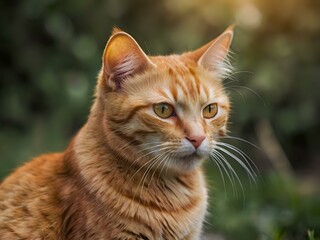 orange cat with blur background, orange cat is sitting and looking