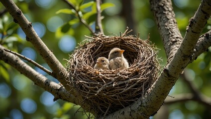photo of baby birds in the nest made by AI generative