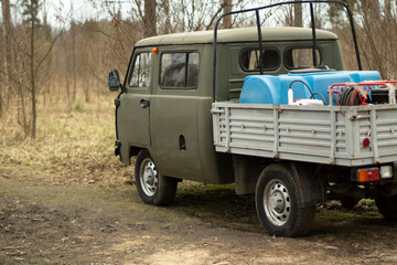 Truck in detail. Car with body. Light freight transport.