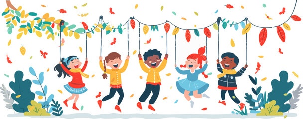 Youthful joy captured in the laughter of children at play. Vector flat minimalistic isolated illustration.