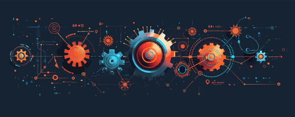Fototapeta premium Steampunk gear mechanism with intricate details Vector flat minimalistic isolated illustration