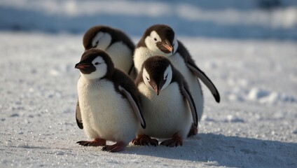 Obraz premium black and white penguins playing together made by AI generative