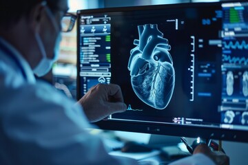 Magnetic resonance imaging of the heart analyzed by a doctor, medical diagnostic technology 
