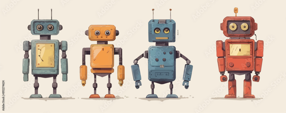 Poster toy robots on a white background. vector flat minimalistic isolated illustration.