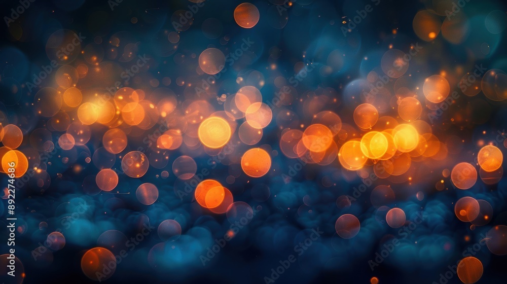 Aufkleber orange bokeh lights with a blue background creating an abstract and festive atmosphere. ideal for ho