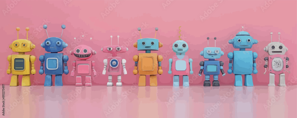Poster toy androids on a white background. vector flat minimalistic isolated illustration