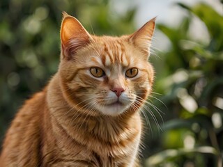 Fototapeta premium orange cat with blur background, orange cat is sitting and looking