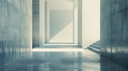 Elegant minimalistic abstract wallpaper showcasing the clean lines and geometric shapes of modernist architecture. Shot with a prime lens and muted, desaturated film, it offers a soothing widescreen