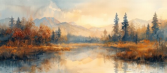 Fototapeta premium Serene Mountain Lake at Sunset