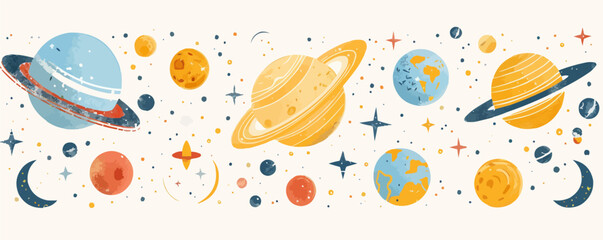 Toy planets on a white background. Vector flat minimalistic isolated illustration.