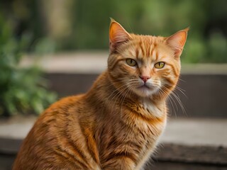 Fototapeta premium orange cat with blur background, orange cat is sitting and looking