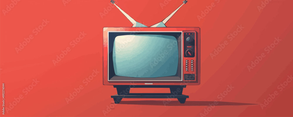Poster retro television with static screen and rabbit ears antenna vector flat minimalistic isolated illust