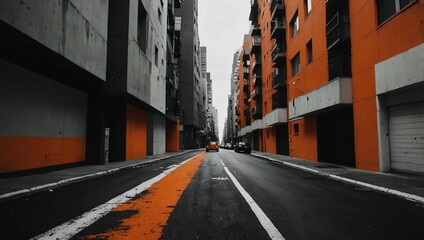 Fototapeta premium photo of a building with cool shades of orange, white and black made by AI generative