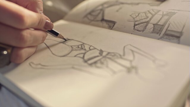 Close up of drawing scketch by young designer