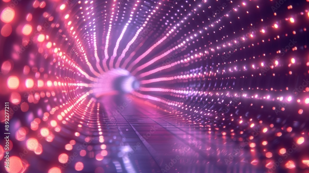 Poster a vibrant, futuristic tunnel filled with colorful led lights creating an immersive and dynamic visua