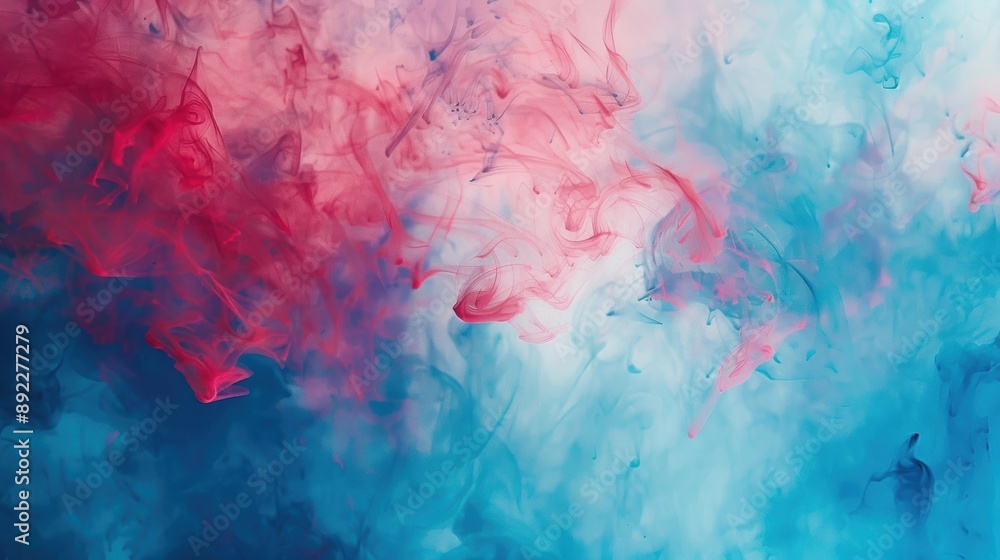 Poster abstract image of colorful pink and blue ink swirling and mixing in water, creating a captivating vi
