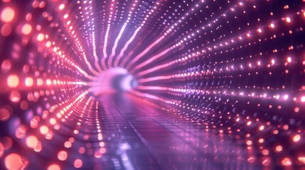 Fototapeta premium A vibrant, futuristic tunnel filled with colorful LED lights creating an immersive and dynamic visual experience.